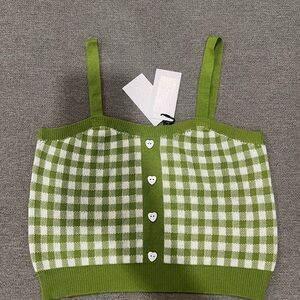 Cider Green Checkered Tank Top with Heart Buttons